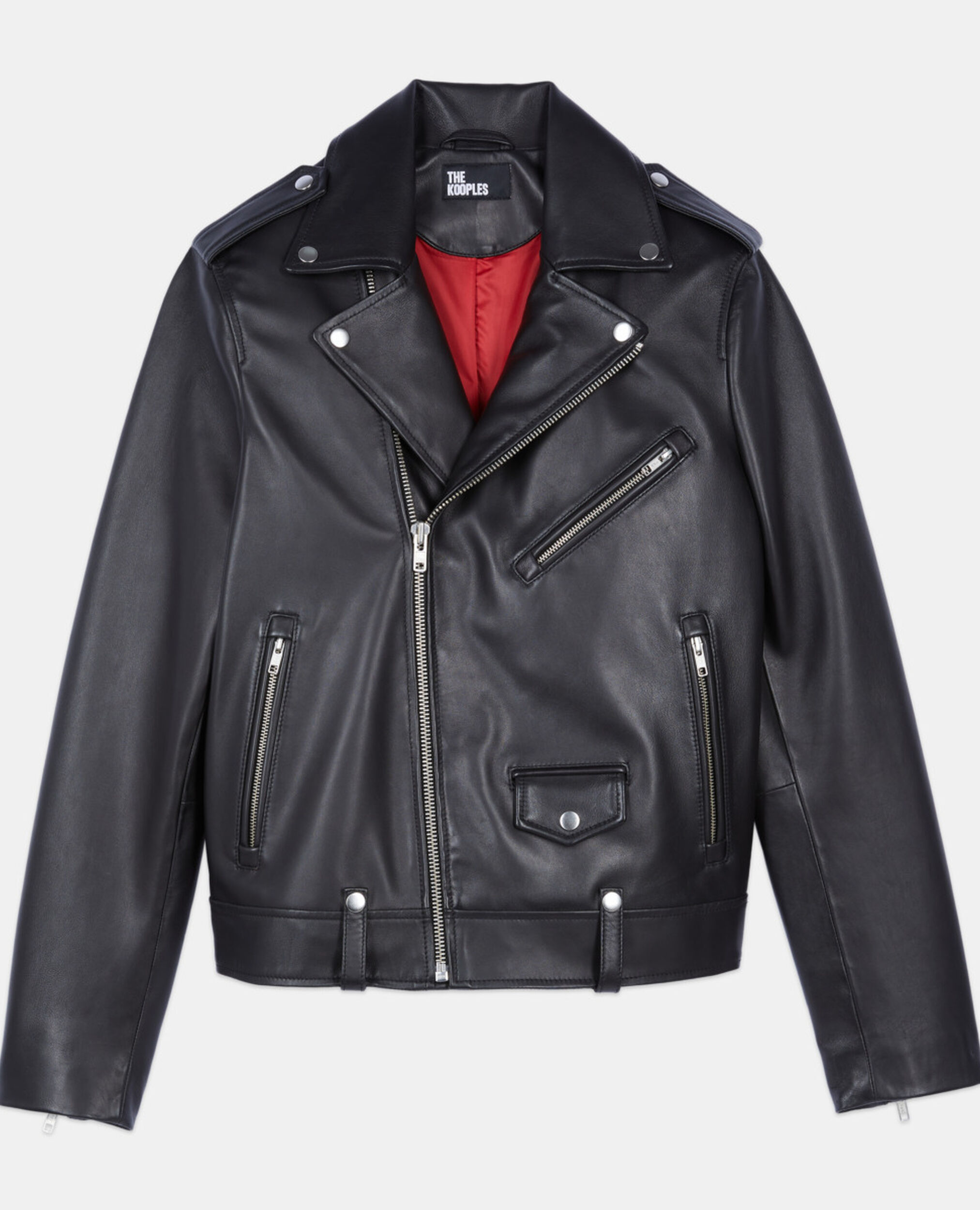 Blouson biker en cuir noir, BLACK, hi-res image number null
