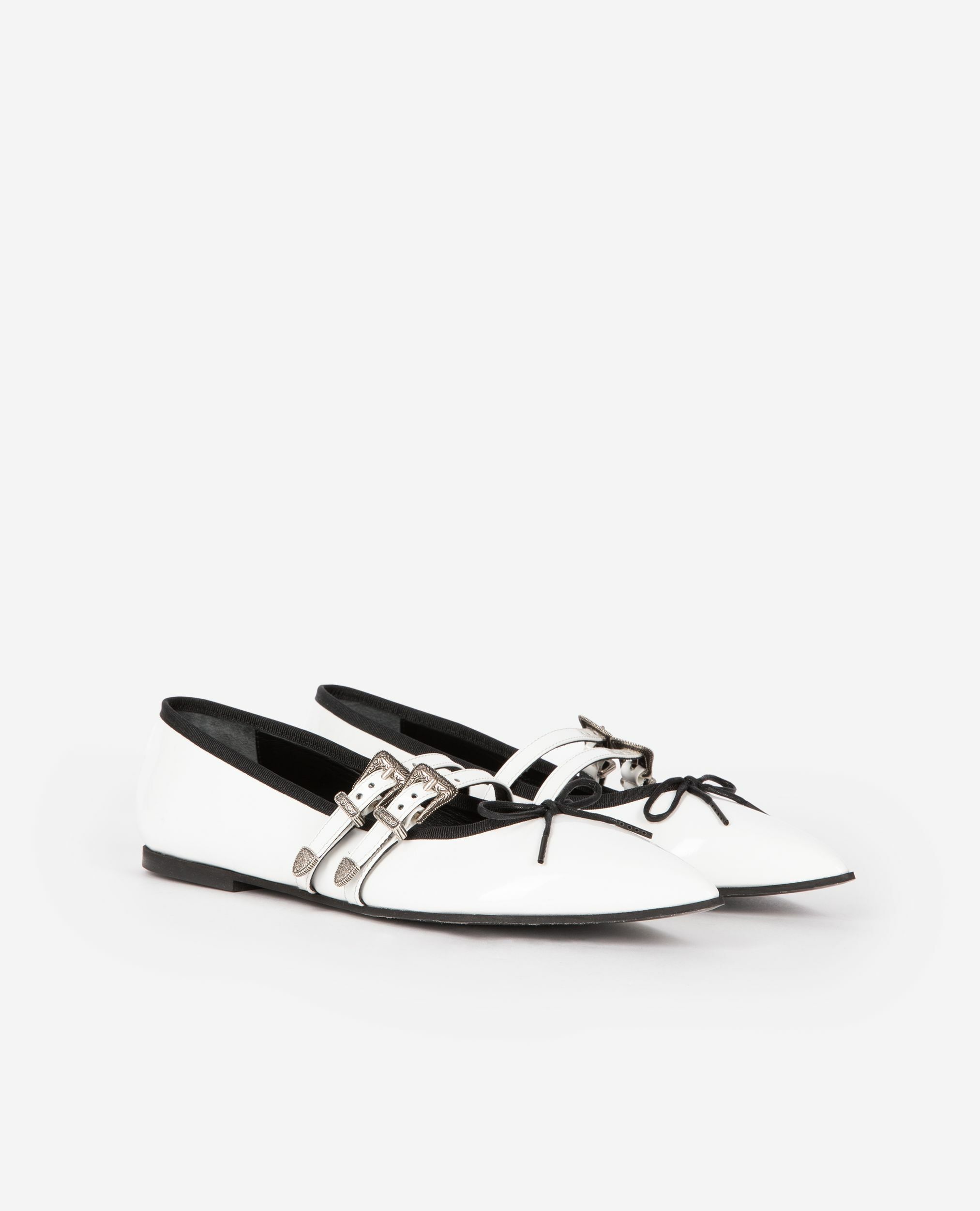 Ballerines plates en cuir blanc, WHITE, hi-res image number null