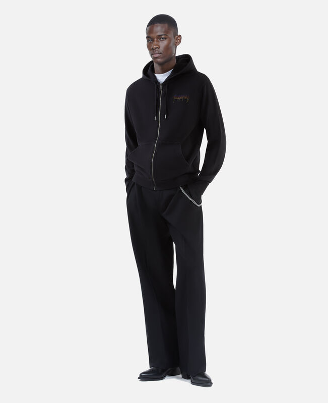 The Kooples HOMME BLACK WASHED sweatshirt à capuche et sérigraphie zippé noir