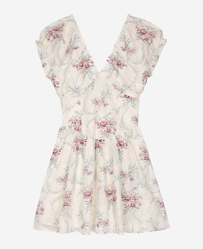 The Kooples FEMME OFF WHITE / PINK robe courte imprimé fleuri blanche