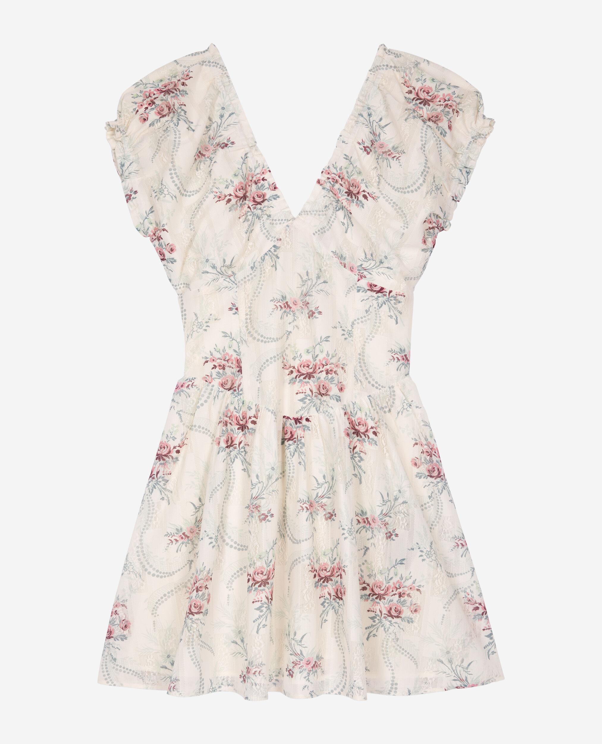 Robe courte imprimé fleuri blanche, OFF WHITE / PINK, hi-res image number null