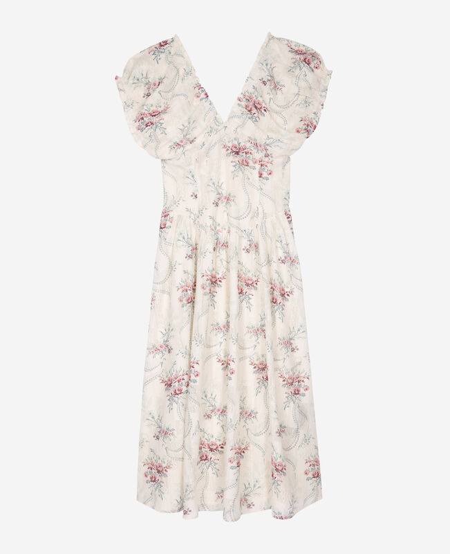 The Kooples FEMME OFF WHITE / PINK robe longue imprimé fleuri blanche