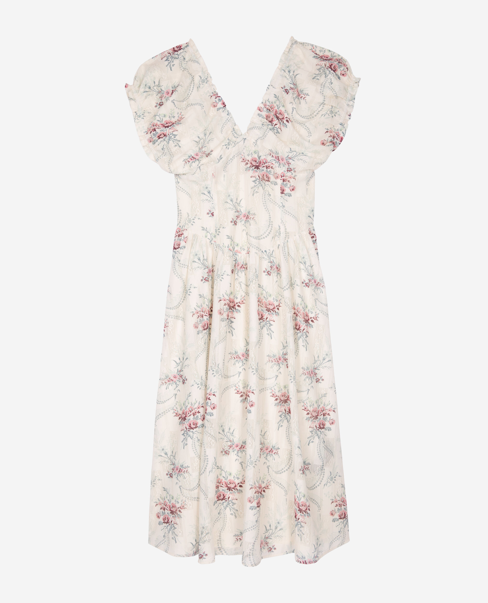 Robe longue imprimé fleuri blanche, OFF WHITE / PINK, hi-res image number null