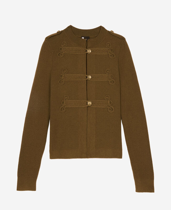 The Kooples FEMME KAKI cardigan en laine style officier kaki