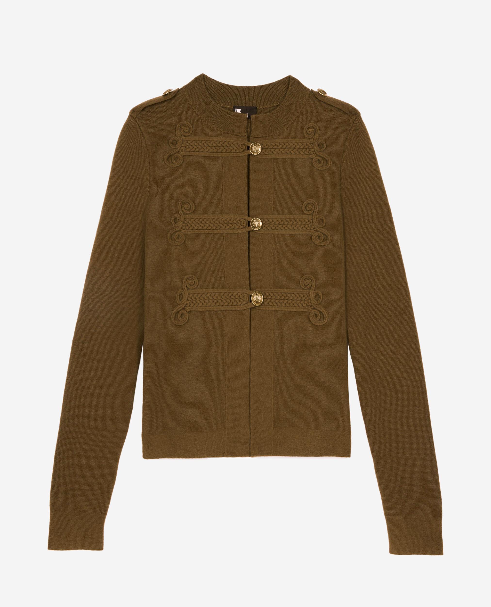 Cardigan en laine style officier kaki, KAKI, hi-res image number null