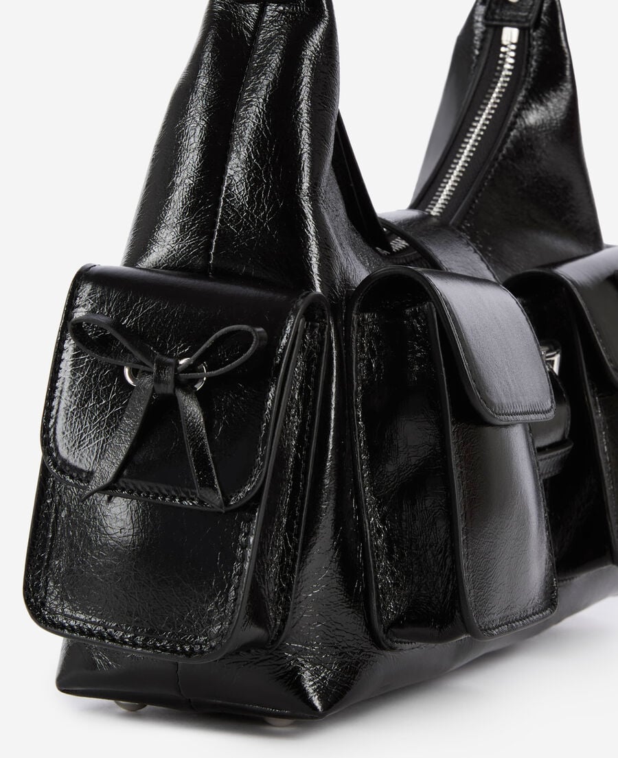 The Kooples FEMME BLACK sac amelia en cuir craquelé noir