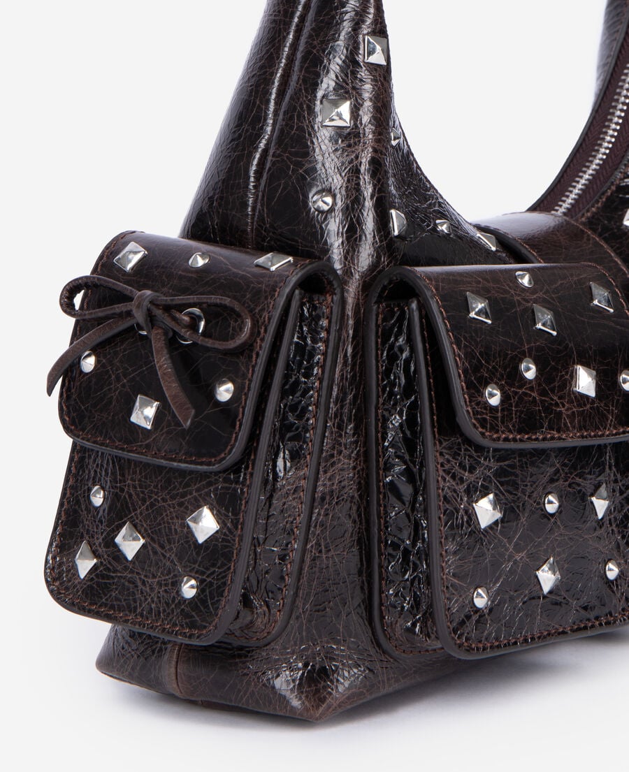 The Kooples DAMEN BROWN braune amelia tasche aus leder mit nieten
