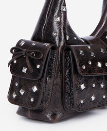 The Kooples FEMME BROWN sac amelia clouté en cuir craquelé marron