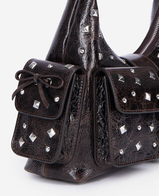 The Kooples DAMEN BROWN braune amelia tasche aus leder mit nieten