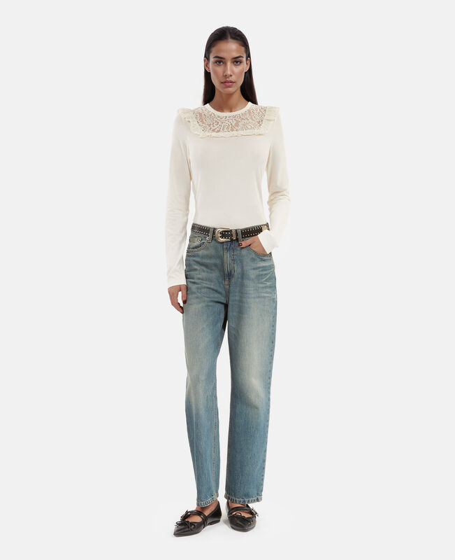 The Kooples FEMME WHITE t-shirt manches longues avec dentelle blanc