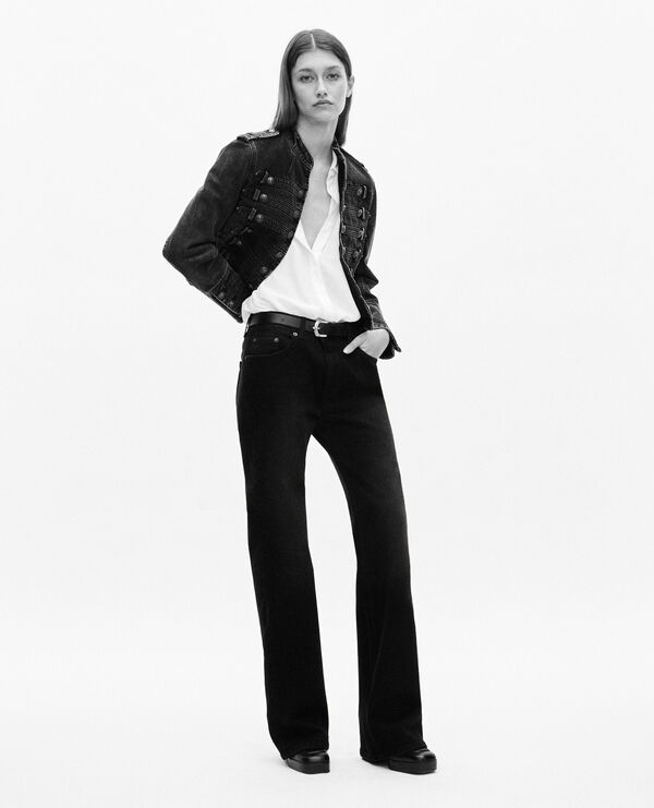The Kooples FEMME BLACK WASHED veste style officier en denim grise
