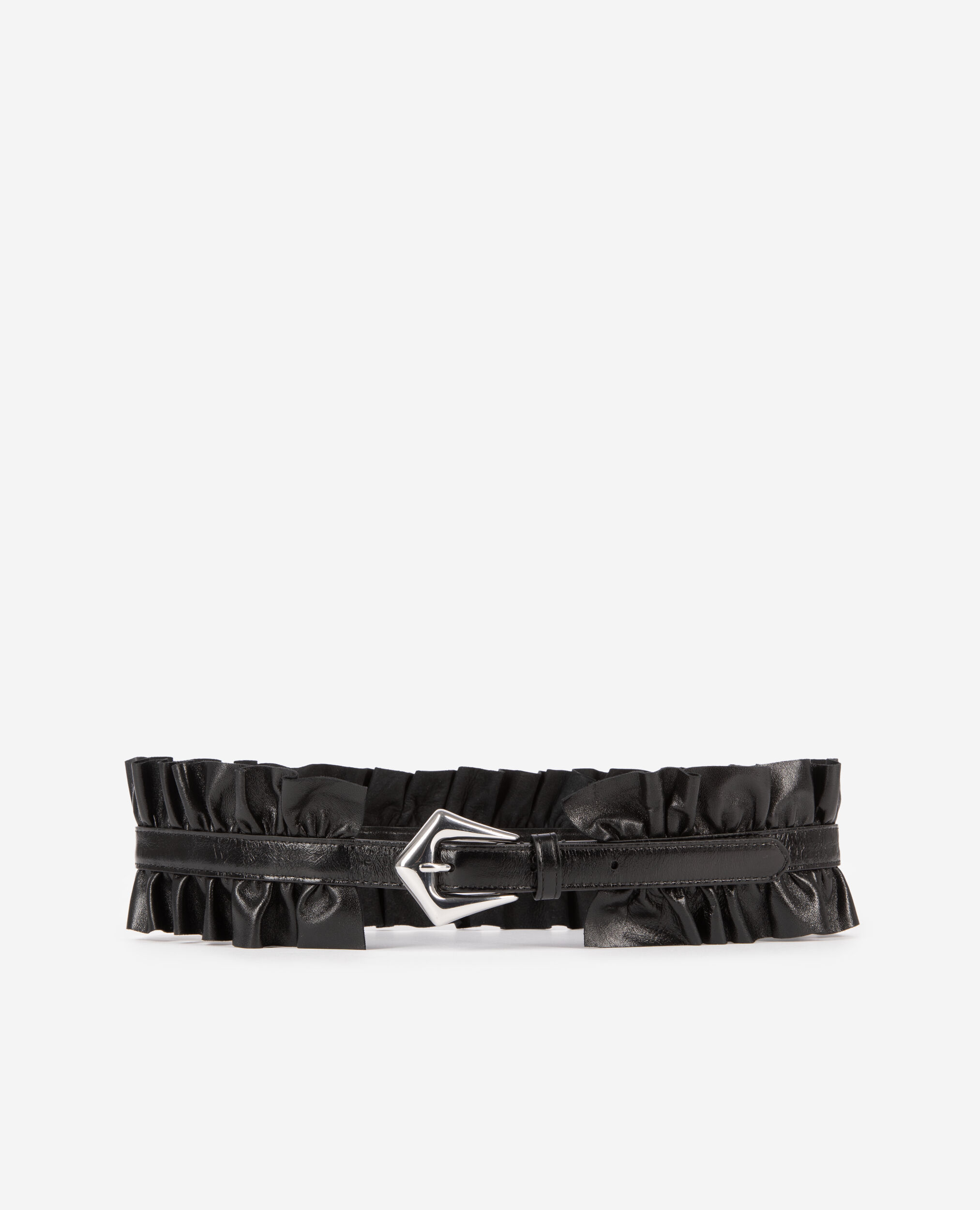 Ceinture large avec fronces en cuir noir, BLACK, hi-res image number null