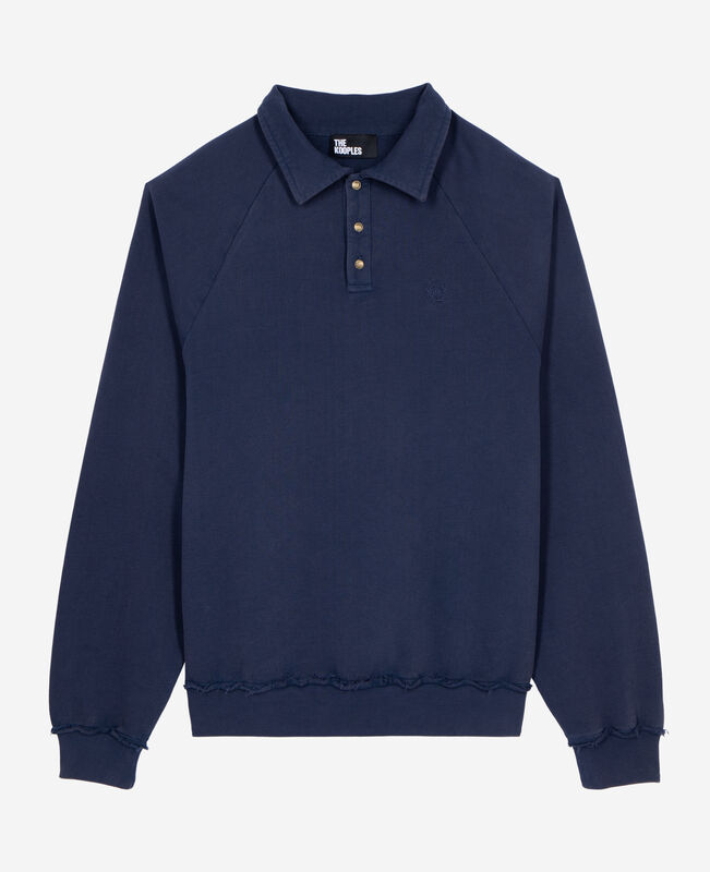 The Kooples HOMME DARK NAVY sweatshirt avec col polo bleu marine