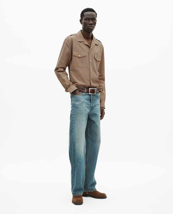The Kooples HOMME BEIGE / BROWN / BLACK chemise à micro carreaux beige