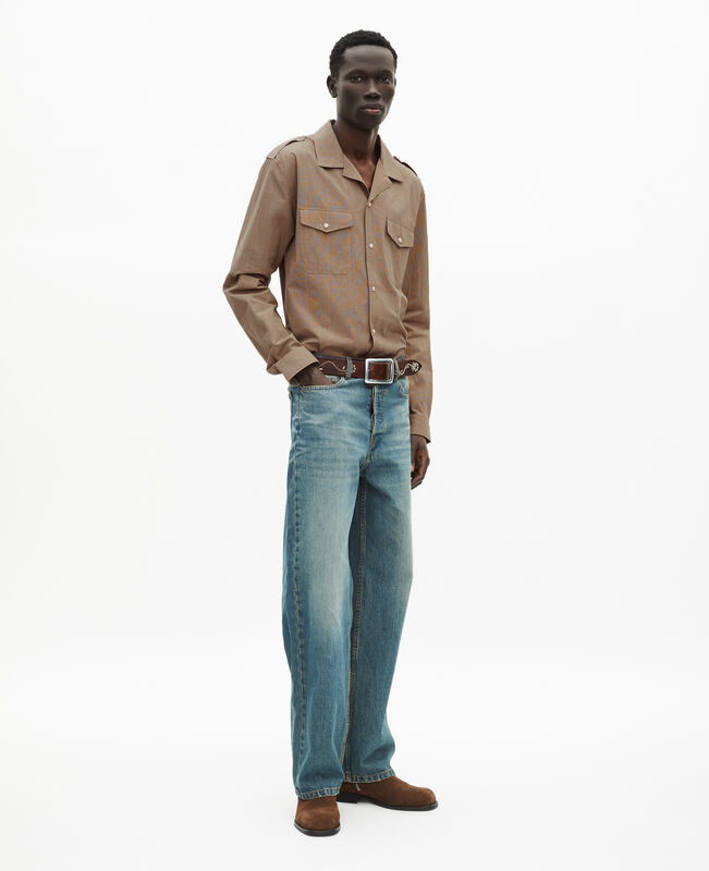 The Kooples HOMME BEIGE / BROWN / BLACK chemise à micro carreaux beige
