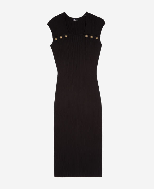 The Kooples FEMME BLACK robe longue en maille côtelée noire