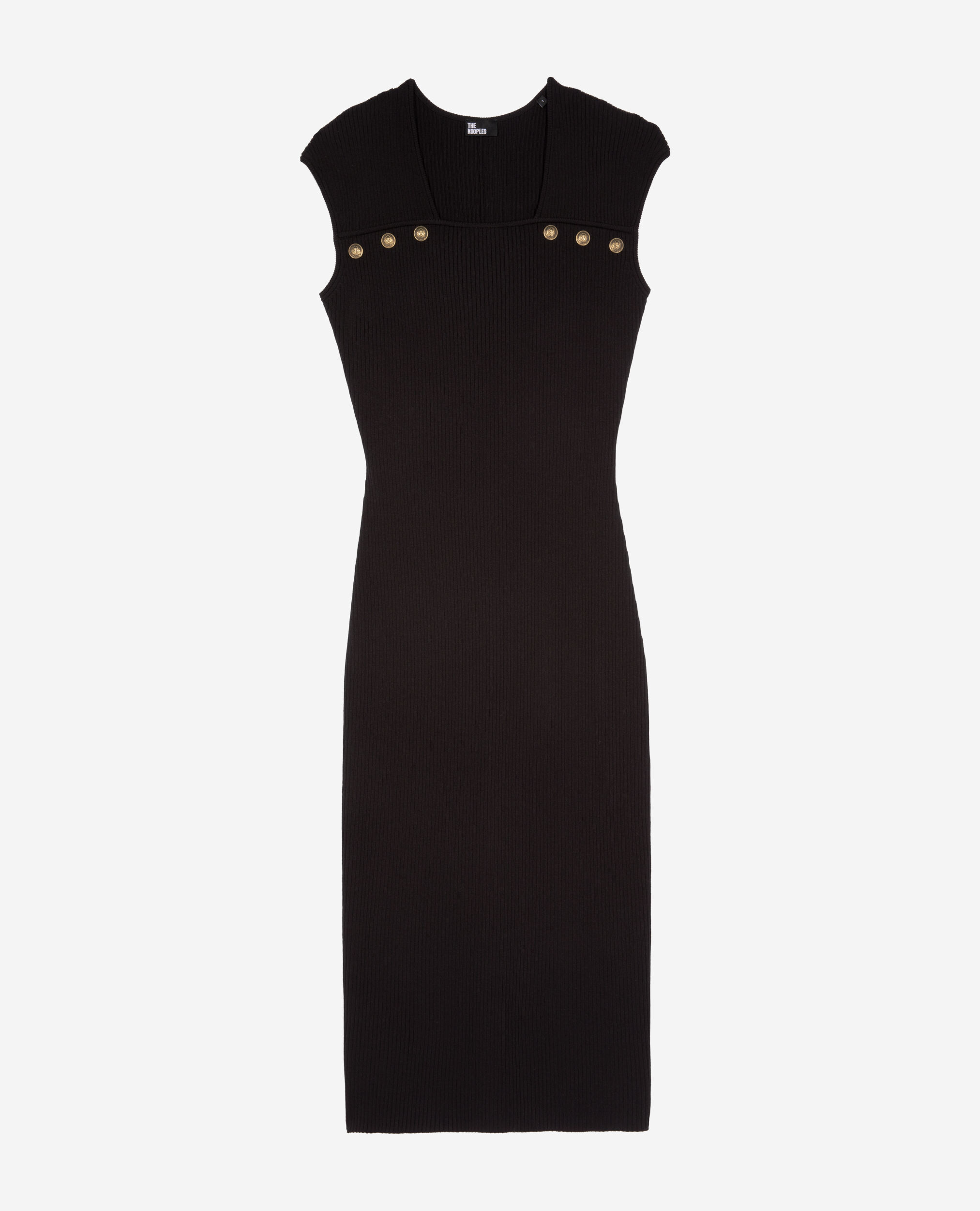 Robe longue en maille côtelée noire, BLACK, hi-res image number null