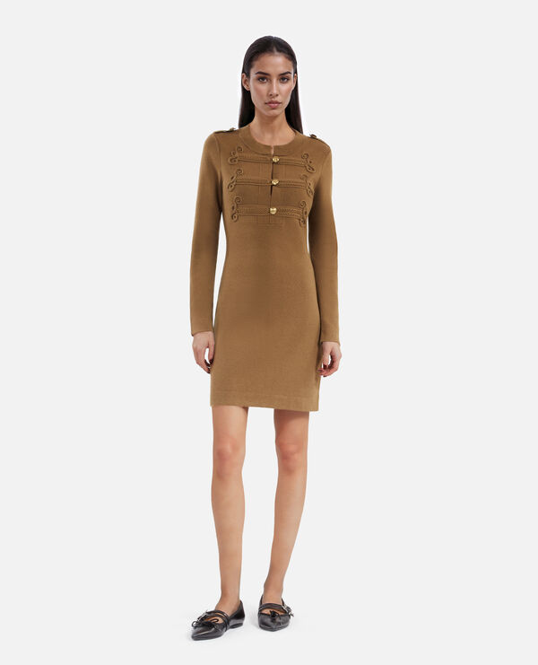 The Kooples FEMME KAKI robe courte style officier en maille kaki