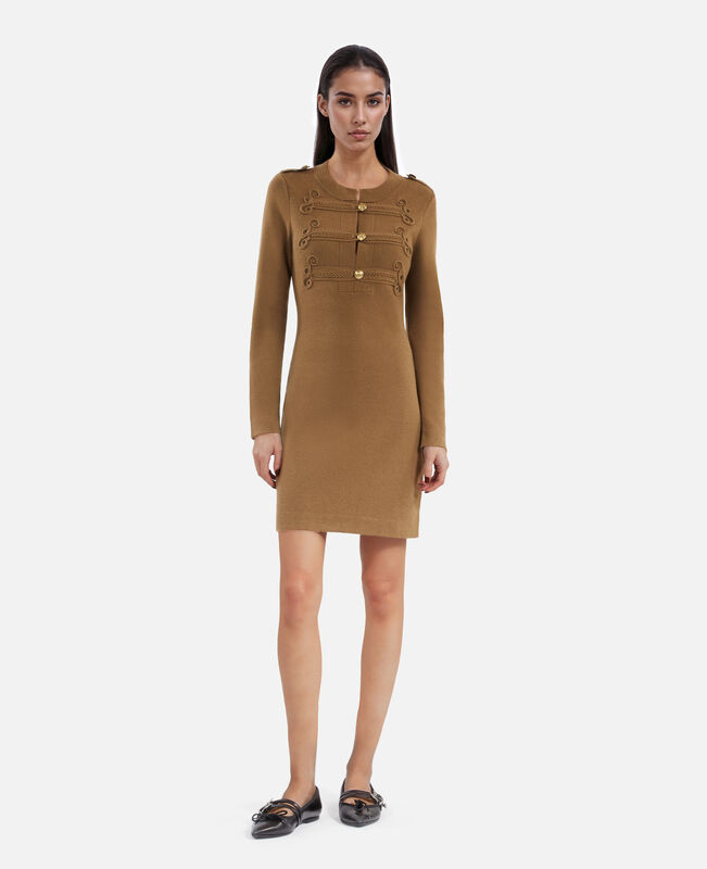 The Kooples FEMME KAKI robe courte style officier en maille kaki