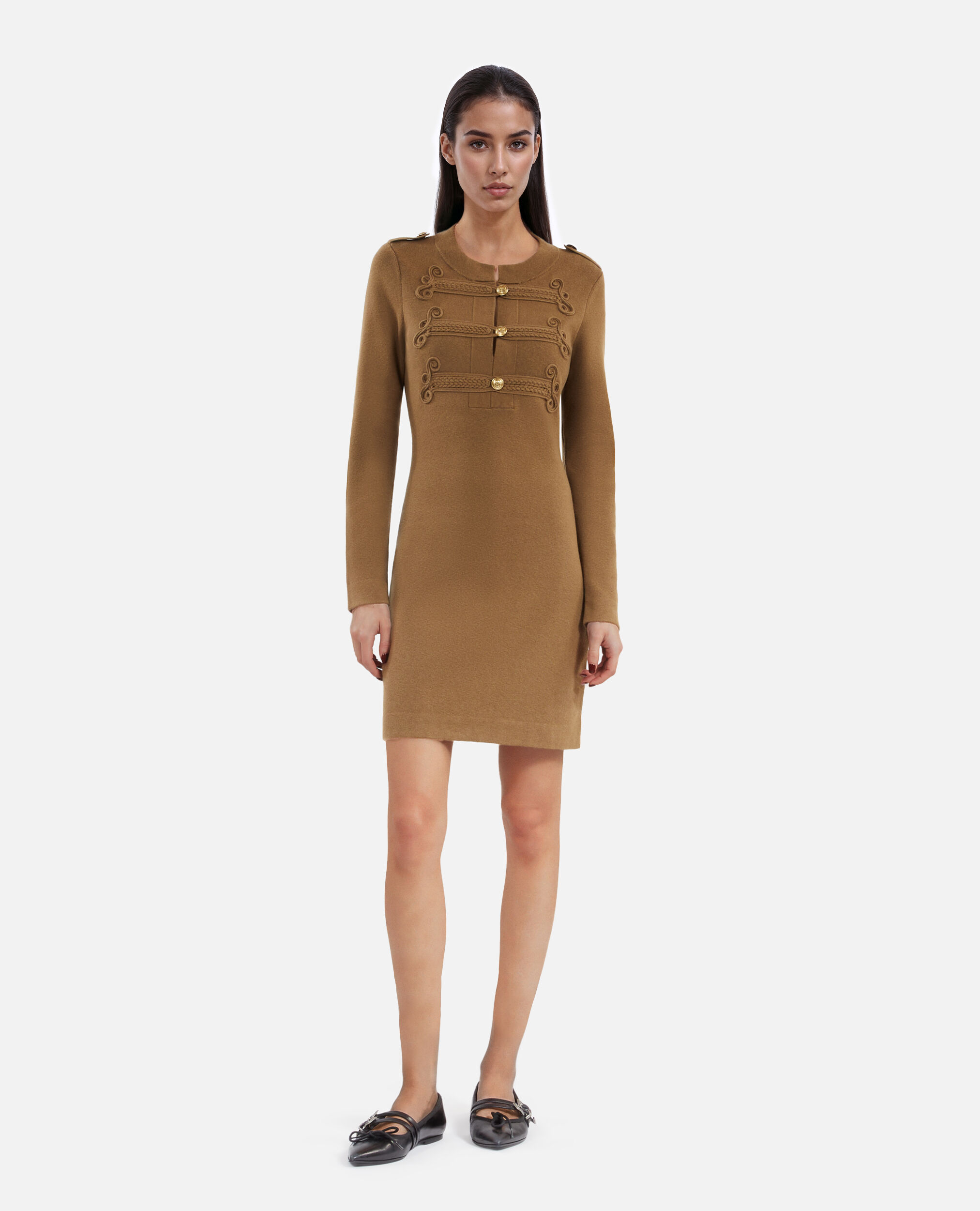 Robe courte style officier en maille kaki, KAKI, hi-res image number null