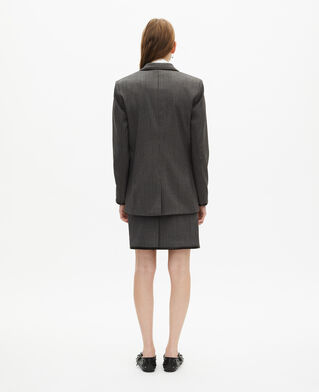 The Kooples FEMME DARK GREY veste à rayures en laine mélangée grise