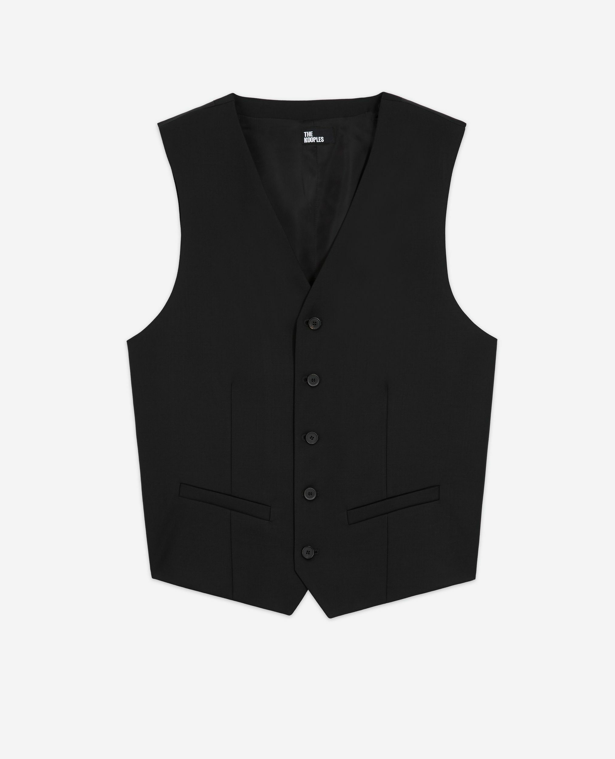 Gilet de costume en laine noir coupe tailleur, BLACK, hi-res image number null