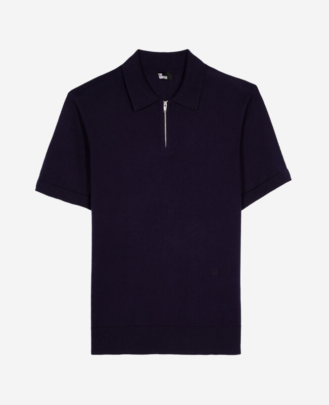 The Kooples HOMME NAVY polo en maille col zippé marine