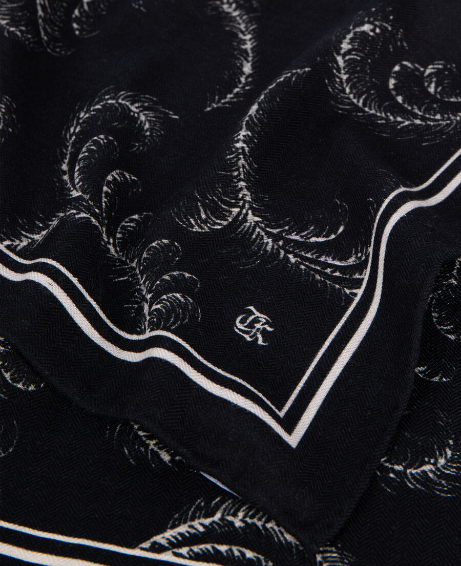 The Kooples DAMEN BLACK WHITE bedrucktes halstuch aus wolle und seide schwarz
