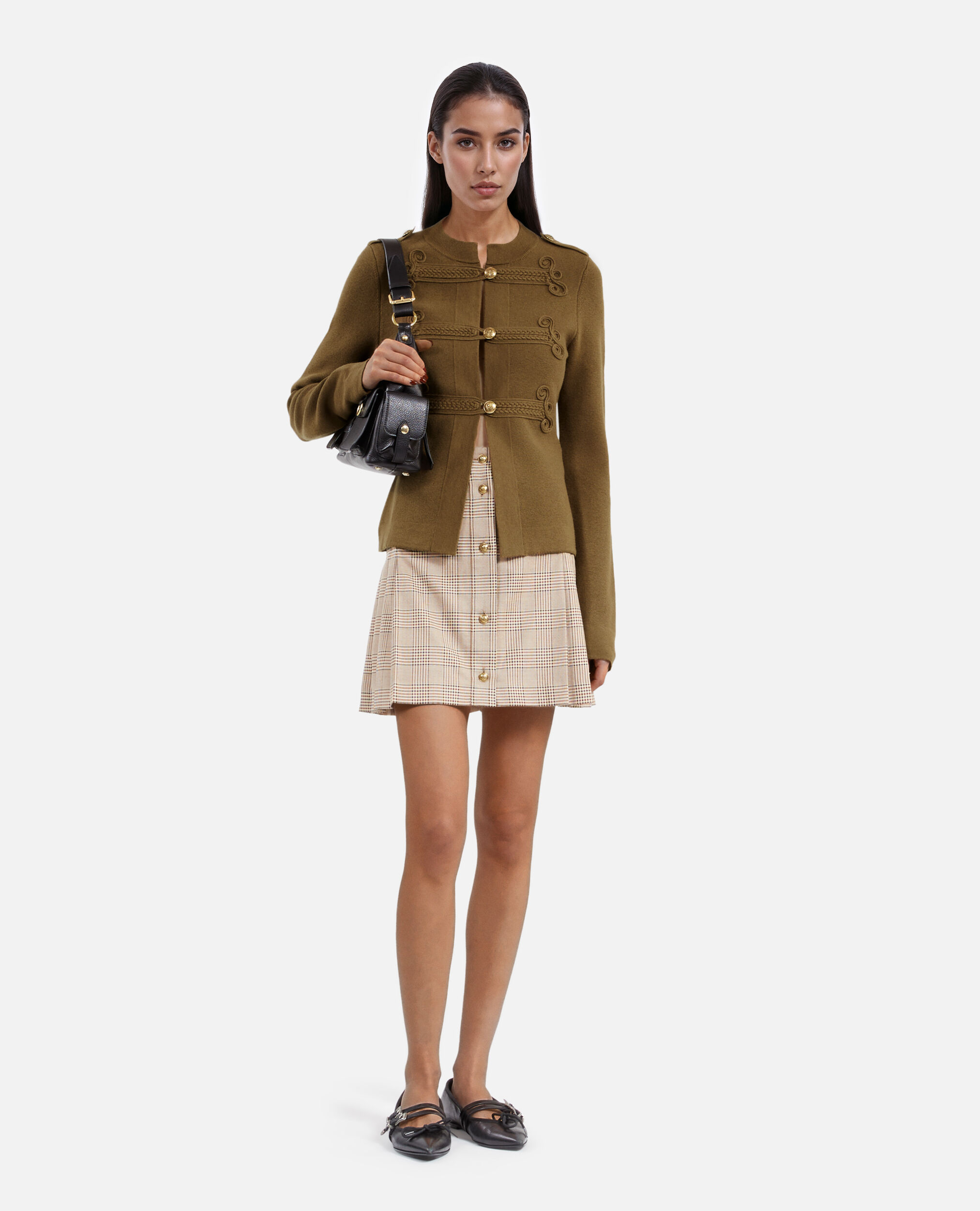 Cardigan en laine style officier kaki, KAKI, hi-res image number null