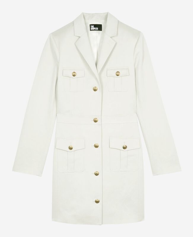 The Kooples FEMME BEIGE robe courte style officier en lin écrue