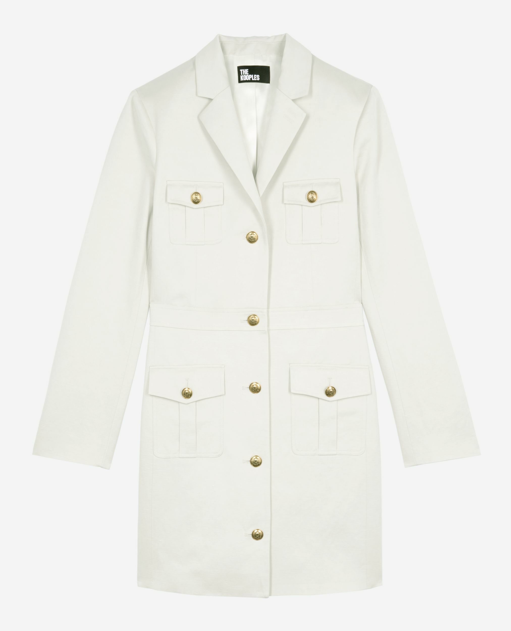 Robe courte style officier en lin écrue, BEIGE, hi-res image number null