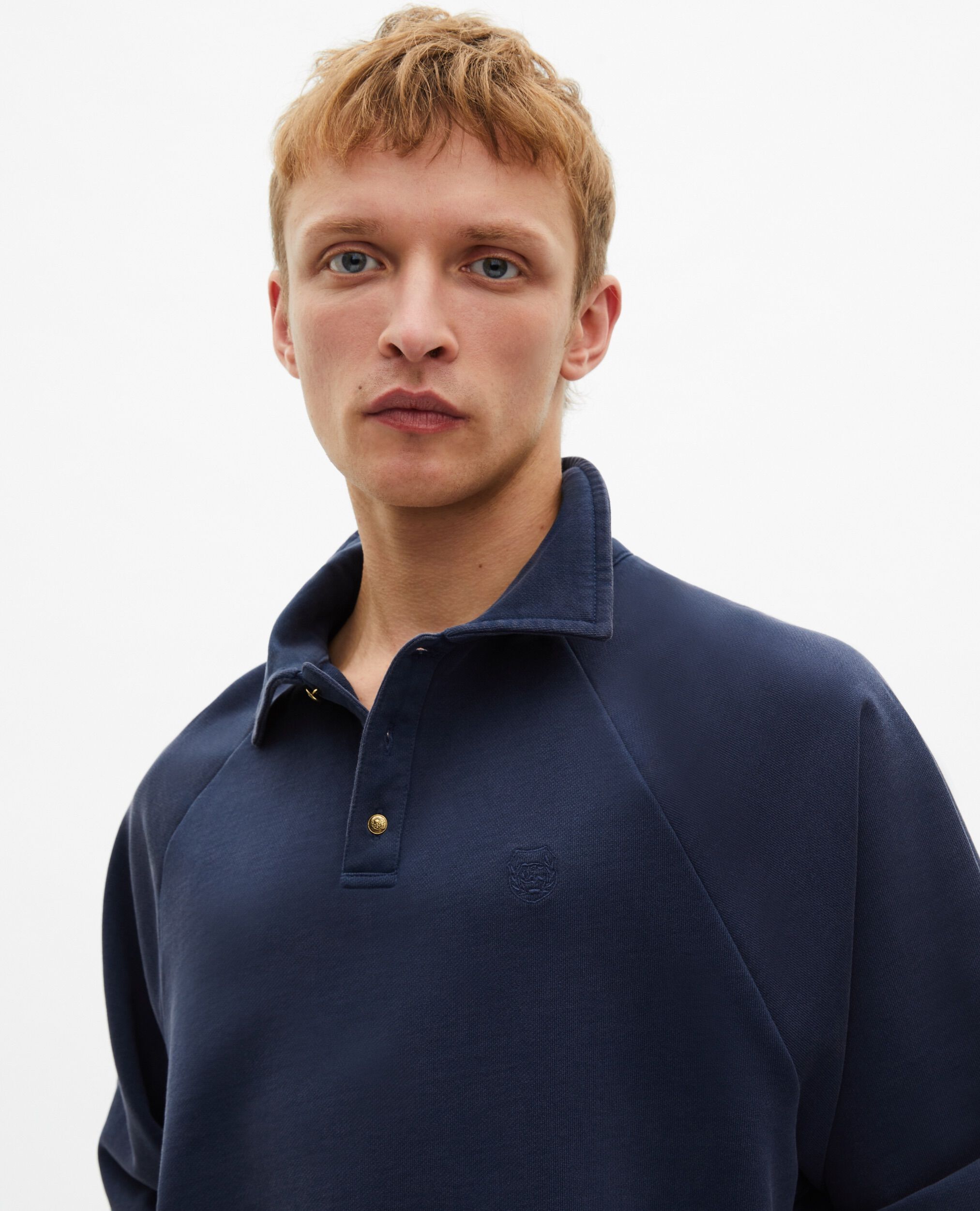 Sweatshirt avec col polo bleu marine, DARK NAVY, hi-res image number null