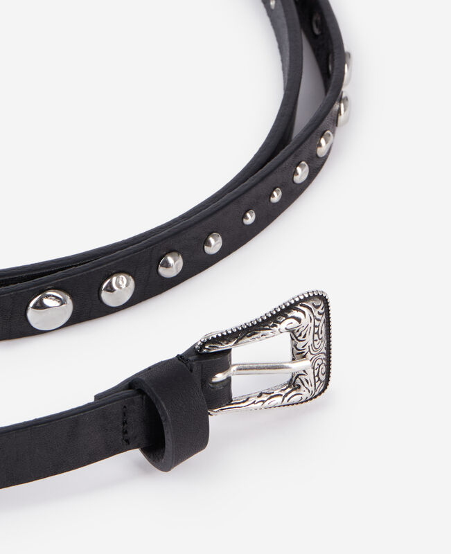 The Kooples FEMME BLACK ceinture fine en cuir avec clous noire