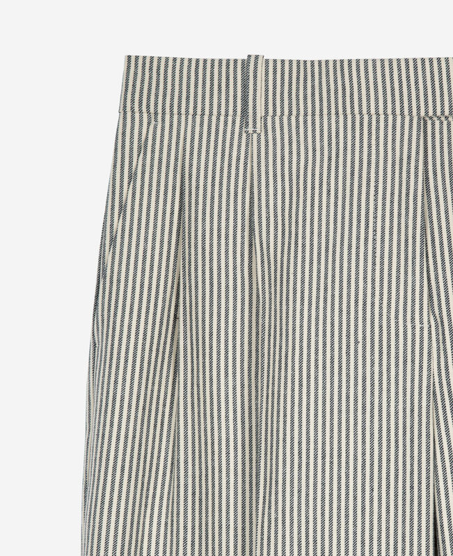 The Kooples FEMME BLANC / BLEU pantalon ample à rayures en coton et lin blanc
