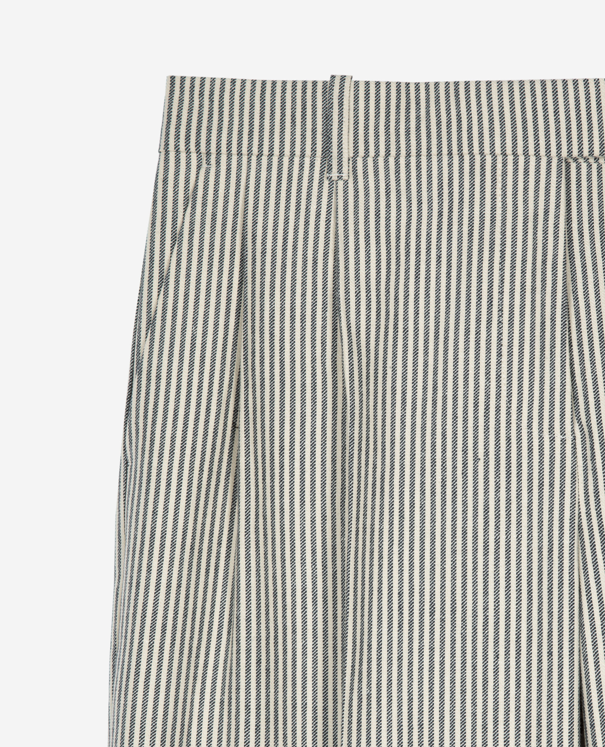 Pantalon ample à rayures en coton et lin blanc, BLANC / BLEU, hi-res image number null