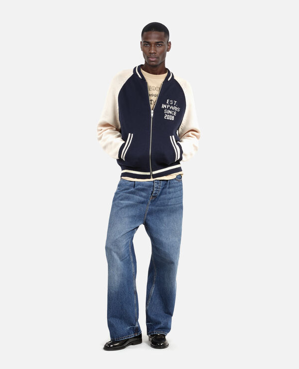 The Kooples HOMME DARK NAVY-ECRU cardigan teddy marine et écru