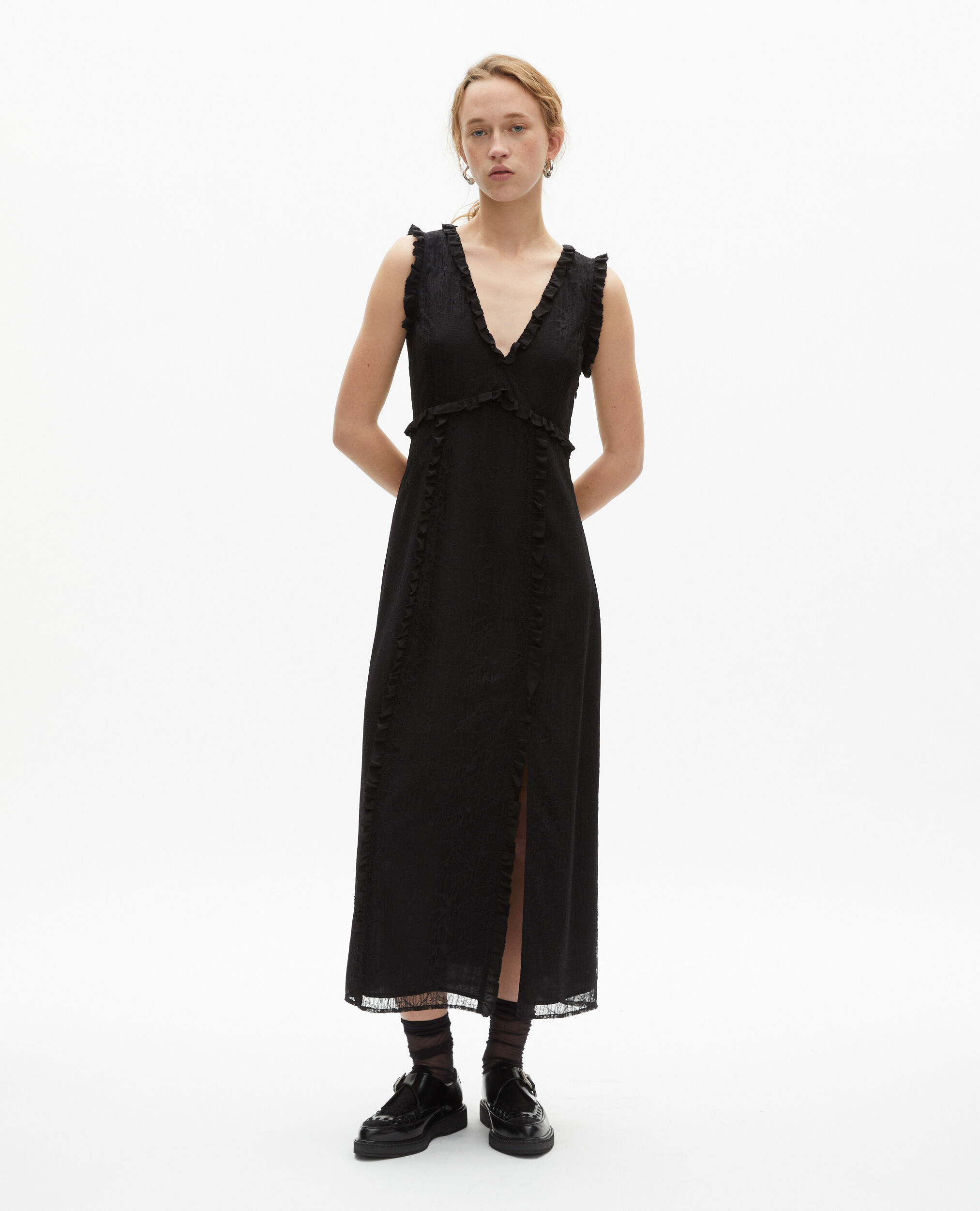 Robe longue avec dos en dentelle noire, BLACK, hi-res image number null