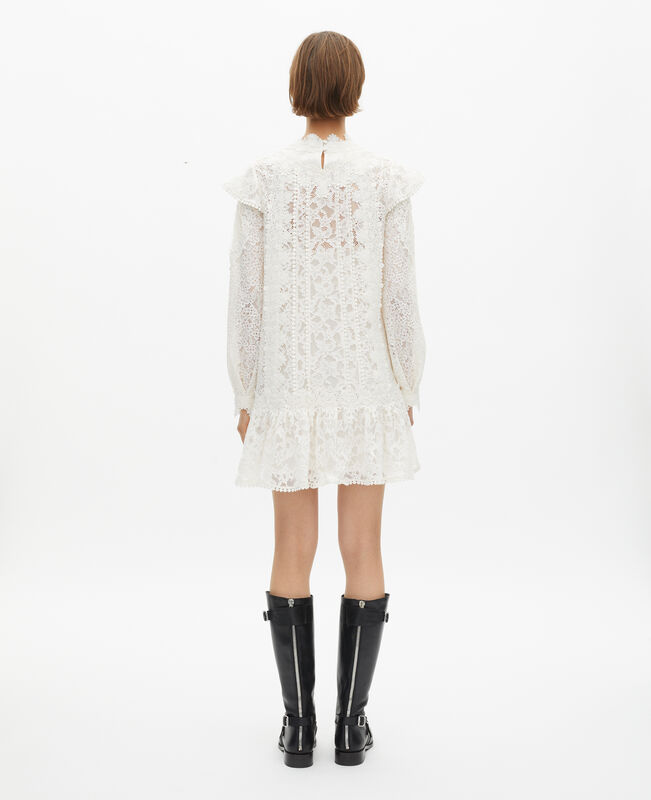 The Kooples FEMME ECRU robe courte manches longues en dentelle écrue
