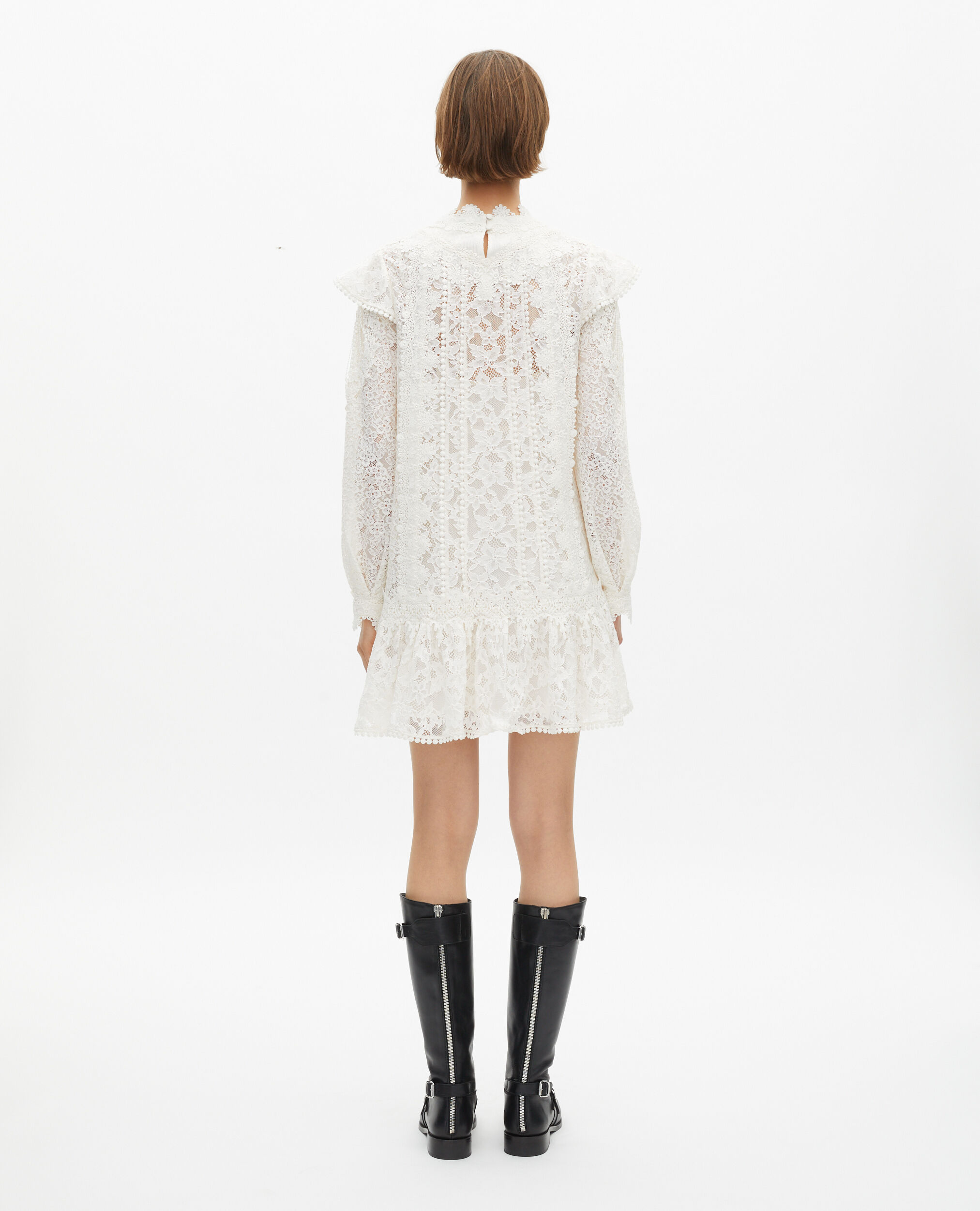 Robe courte manches longues en dentelle écrue, ECRU, hi-res image number null