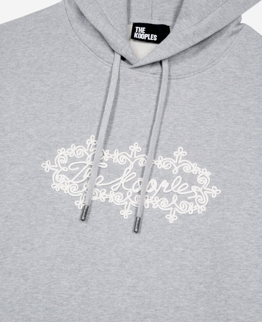 The Kooples MEN LIGHT GREY MELANGE grey embroidered logo hoodie