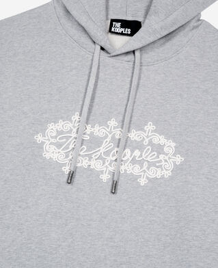 The Kooples MEN LIGHT GREY MELANGE grey embroidered logo hoodie