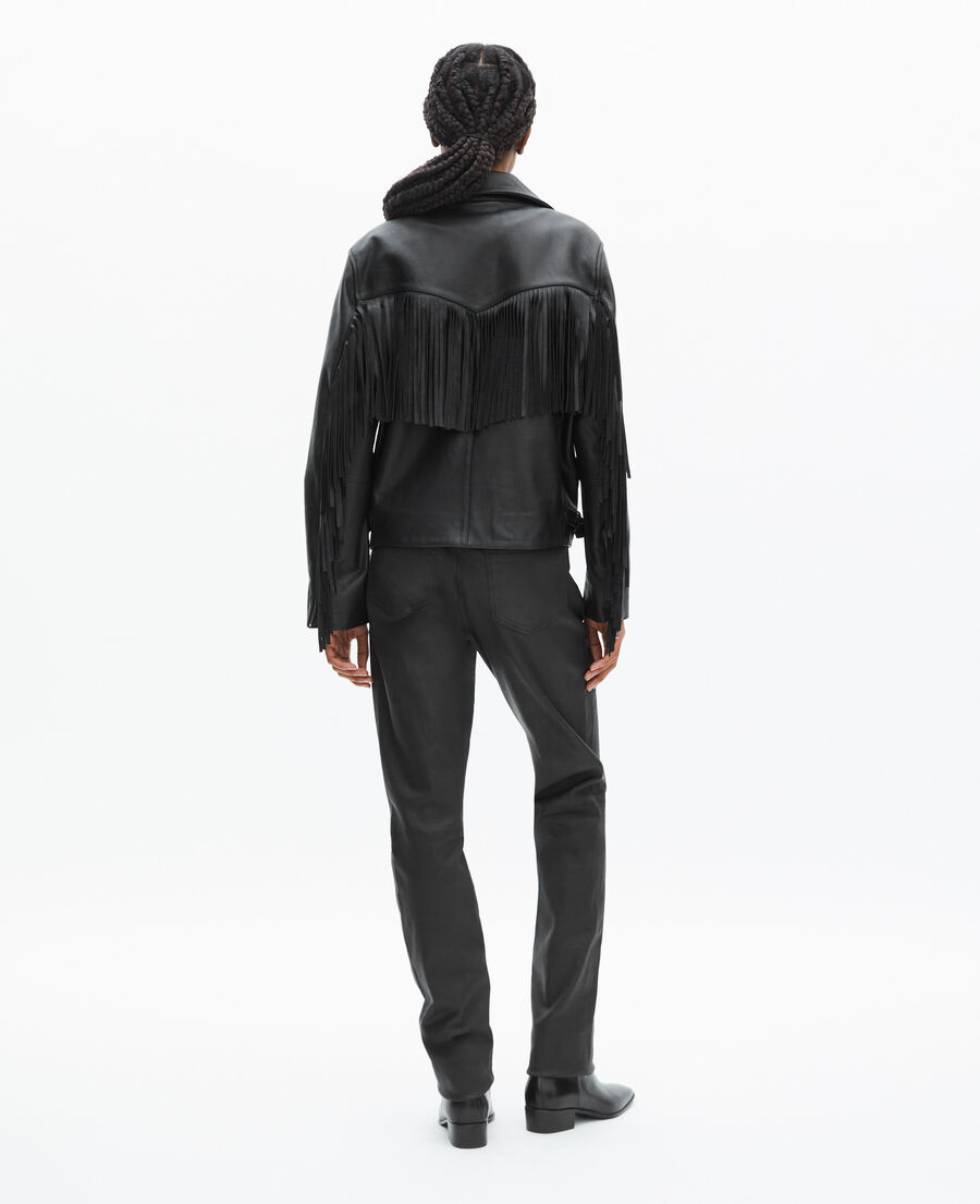 The Kooples WOMEN BLACK black fringed leather jacket