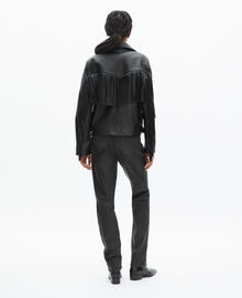 The Kooples FEMME BLACK blouson en cuir à franges noir