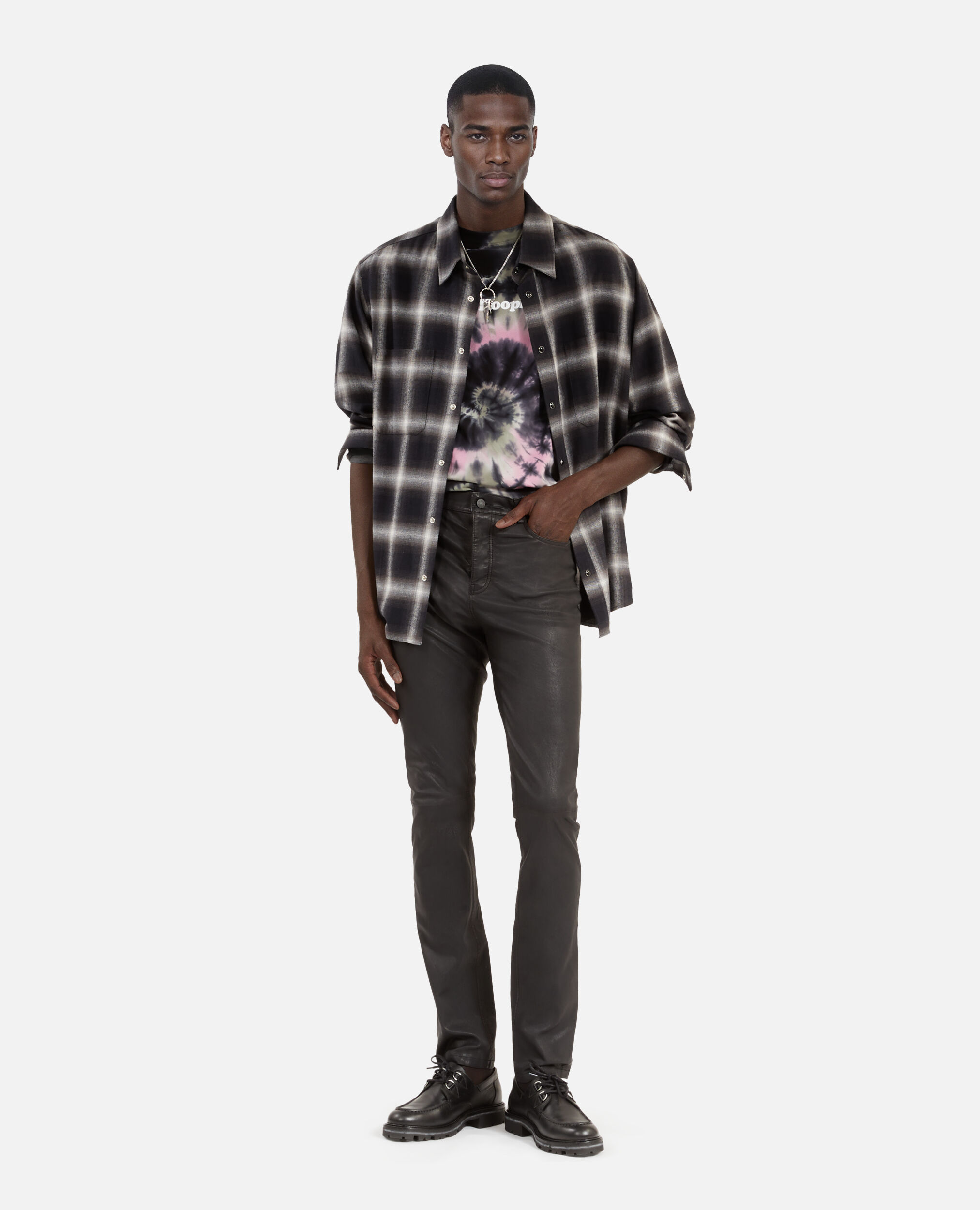 Pantalon slim en cuir noir, BLACK, hi-res image number null