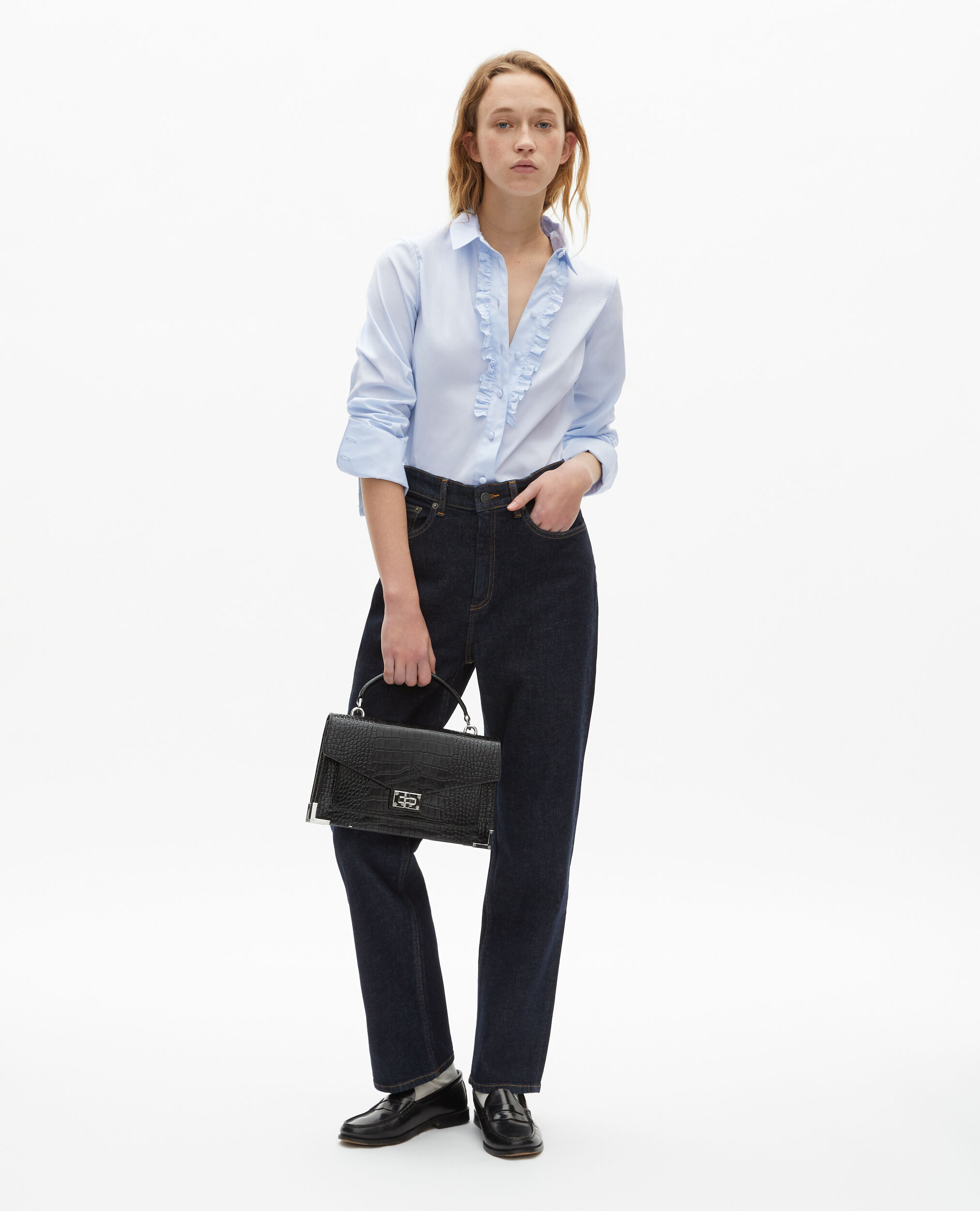 Chemise en popeline avec volants bleue, LIGHT BLUE, hi-res image number null