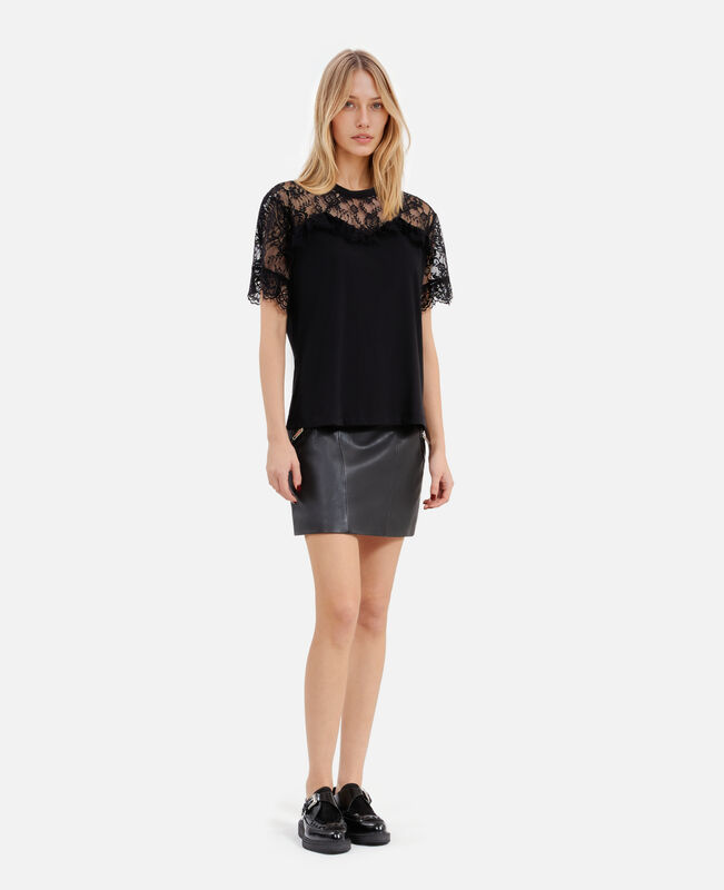 The Kooples FEMME BLACK t-shirt avec dentelle noir