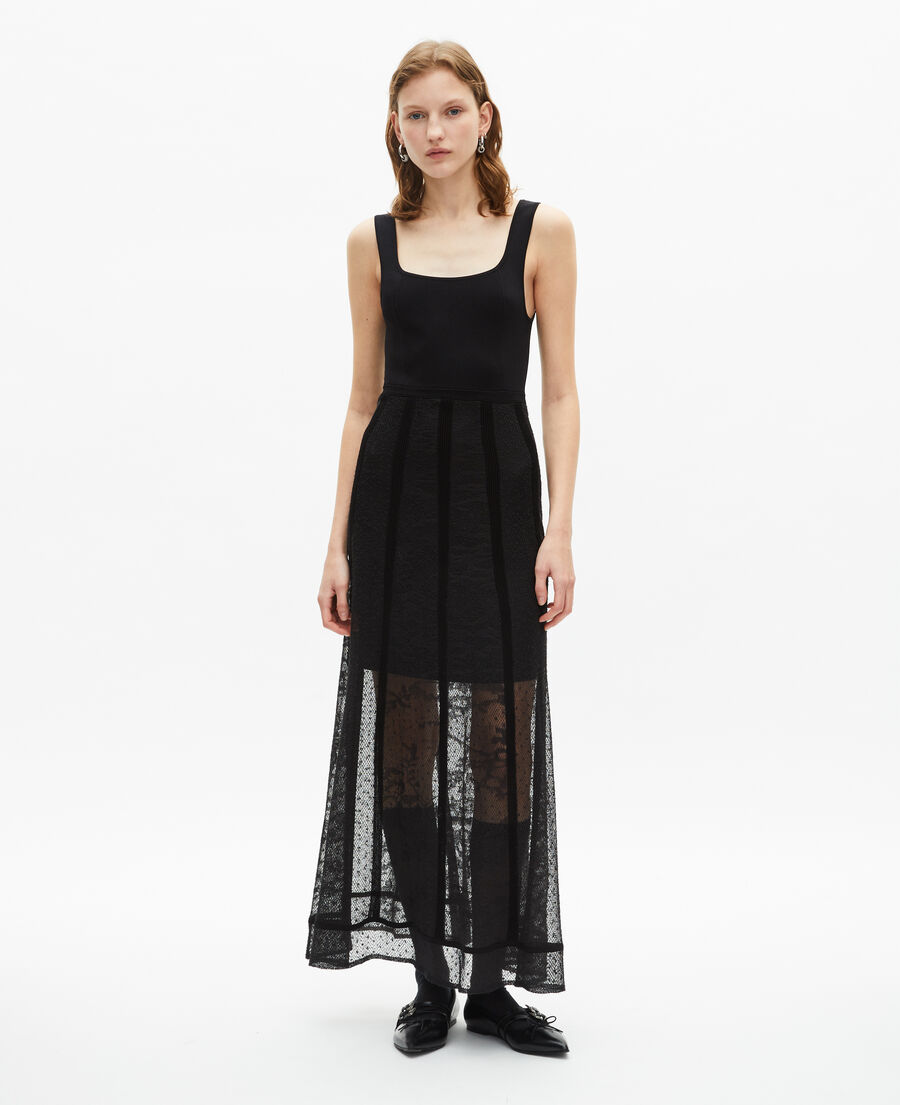 The Kooples FEMME BLACK robe longue en maille et dentelle noire