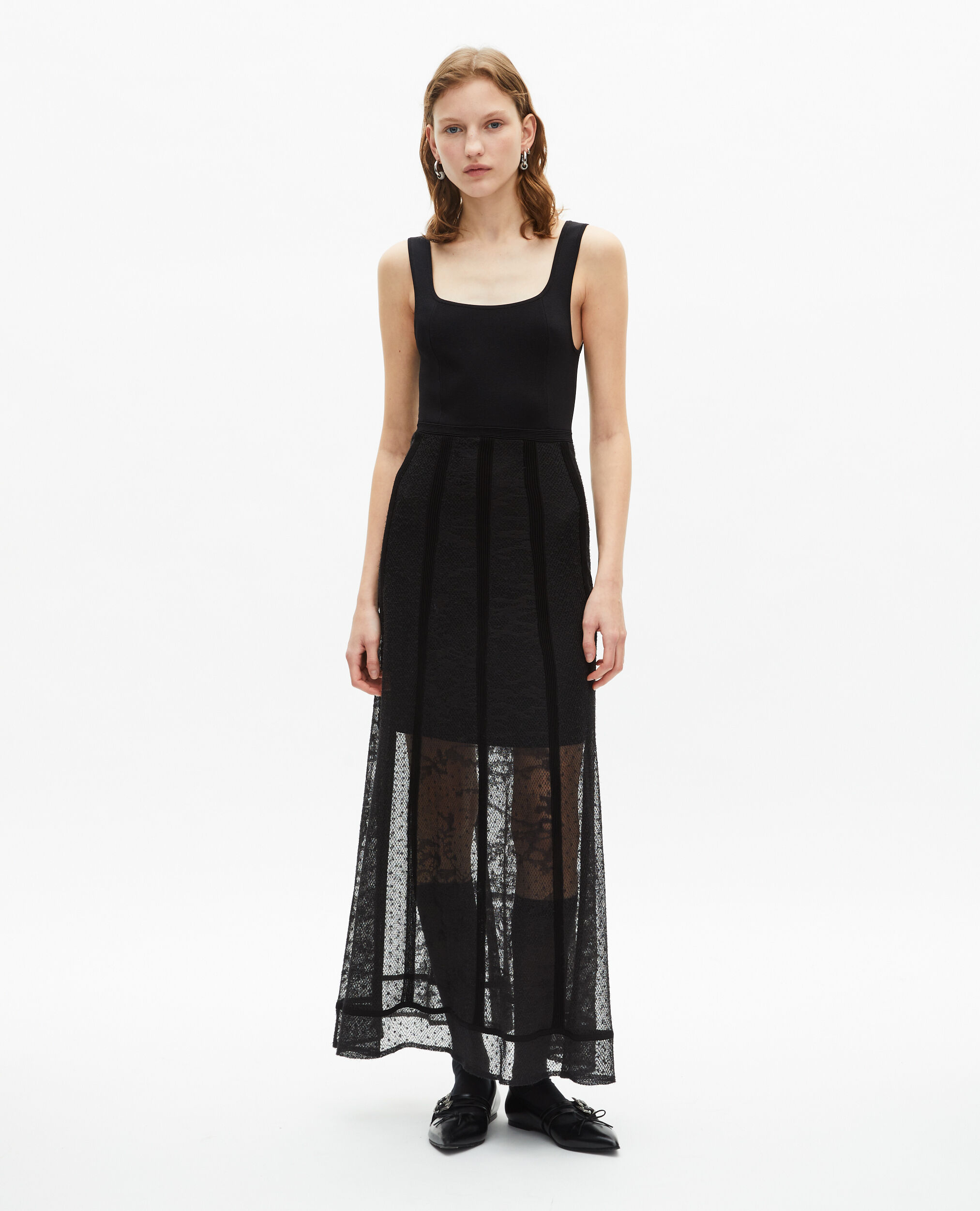 Robe longue en maille et dentelle noire, BLACK, hi-res image number null