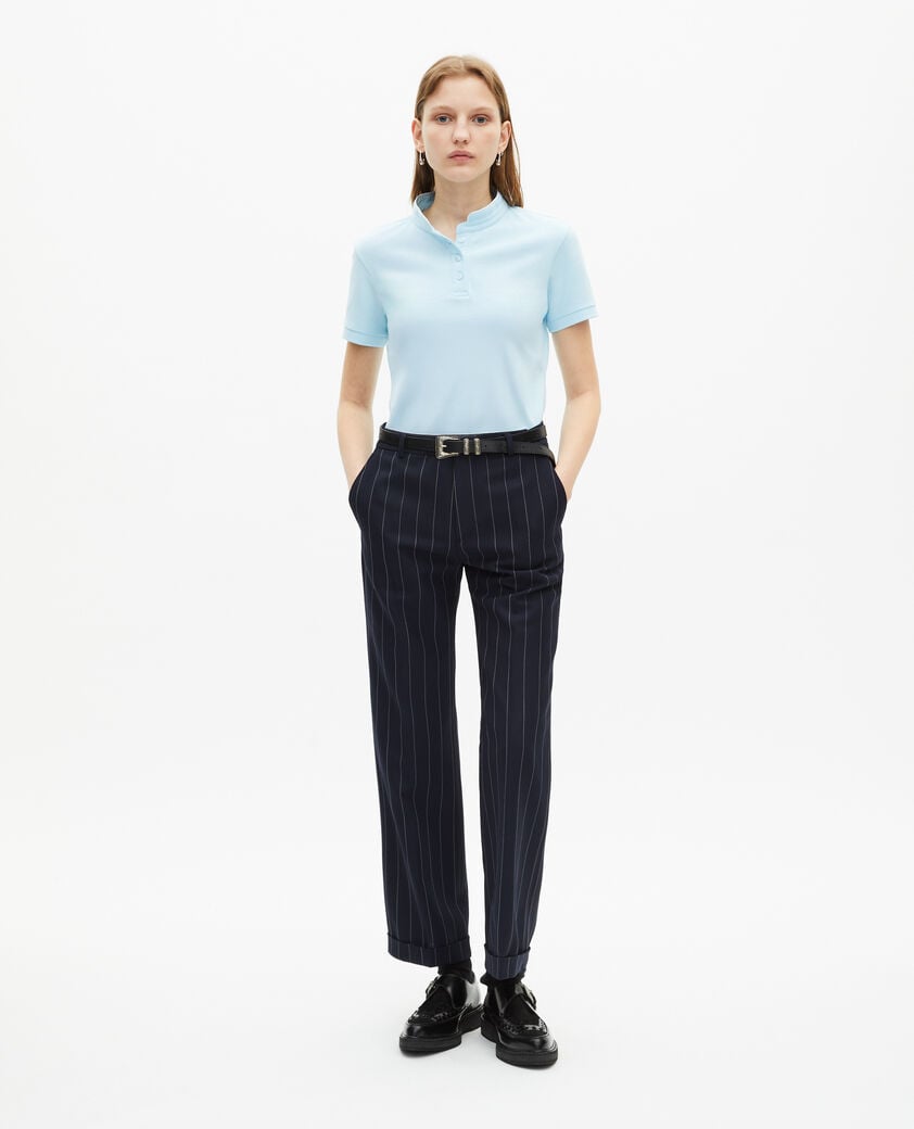 The Kooples DAMEN BABY BLUE hellblaues poloshirt mit stehkragen