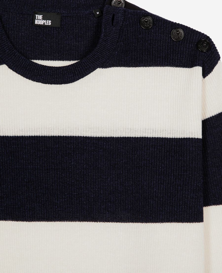 The Kooples HOMME ECRU NAVY pull en laine et lin à rayures marine